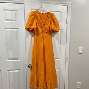 Elegant Orange Puff Sleeve Dress
